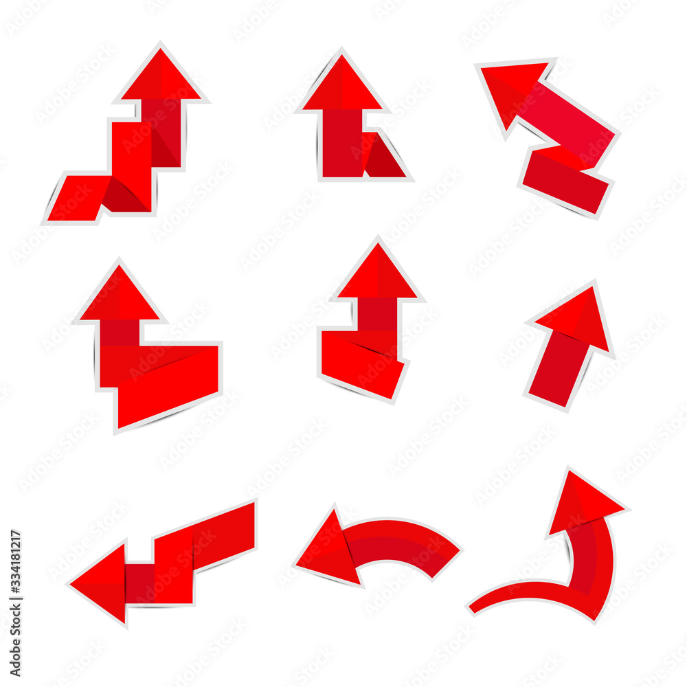 Red paper arrow on white background Red paper arrow on white background