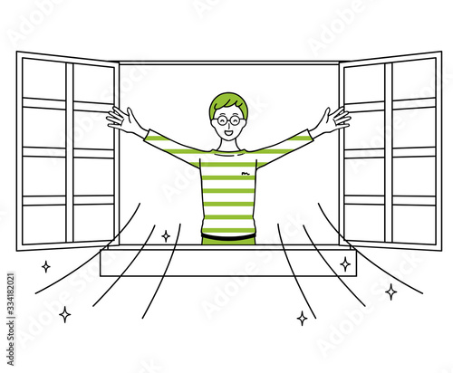Illustration of a man opening a window.