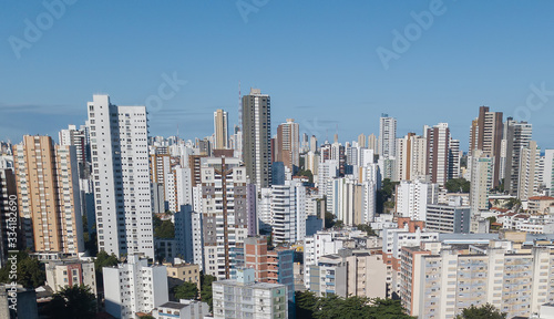 Aerial drone view. View of buildings. Urban density.