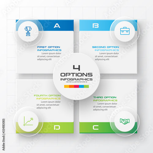 Business infographics template 4 steps with square,Element for design invitations,Vector illustration.