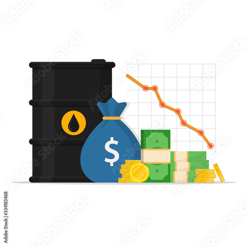 oil barrel and graph. oil market drop. oil price. price reduction. barrel and money.