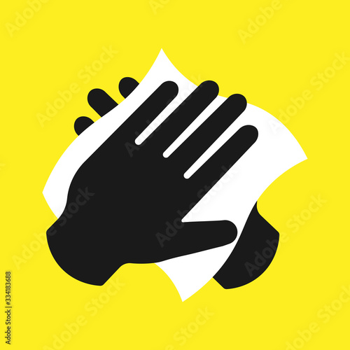 Disinfection skin care. Wipe the skin with a paper towel. To wash hands. Personal hygiene. White napkin.