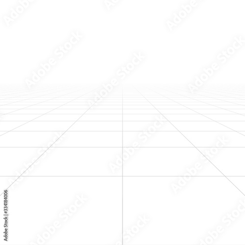 Vector white abstract background with perspective. Infinity grid tile floor texture. Minimalistic futuristic design