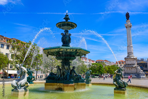 The fountain on Rossio Square in Lisbon, Portugal
