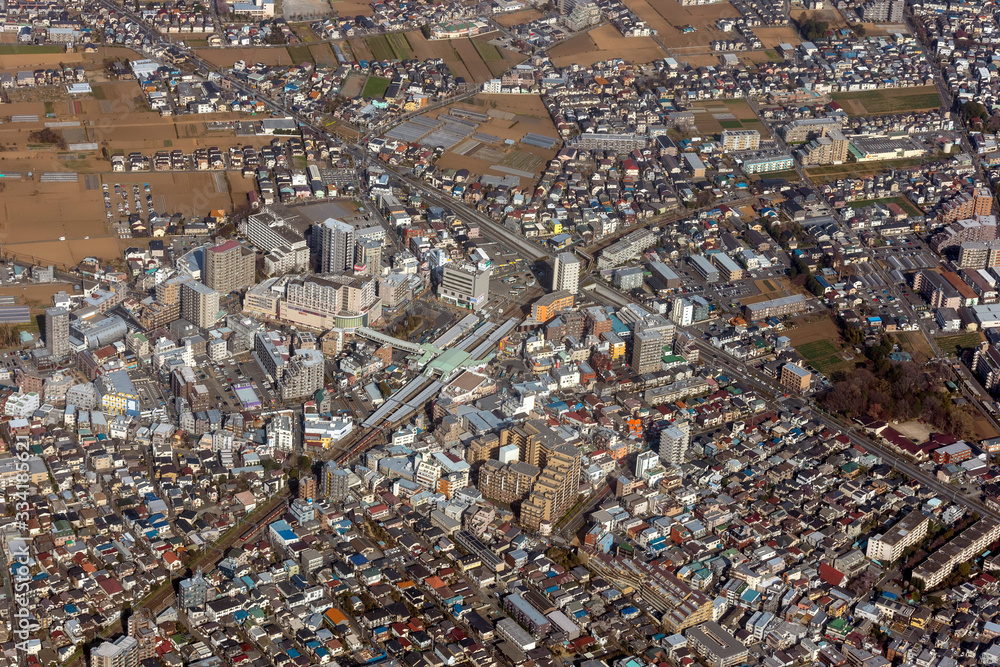 Fototapeta premium 西武鉄道の清瀬駅付近を空撮