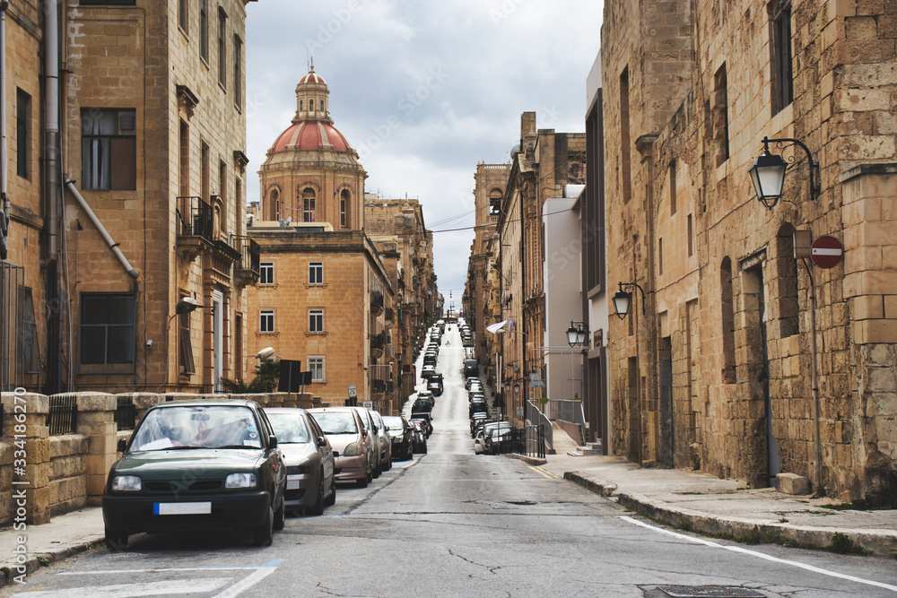 Valletta, Malta empty street in Malta capital city. lockdown
