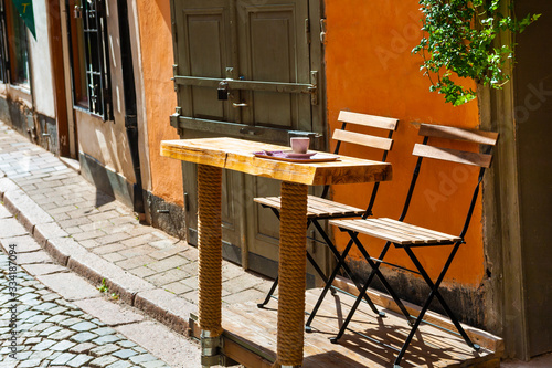 Canvas Print Cafe on the street in Old Town of Stockholm, Sweden