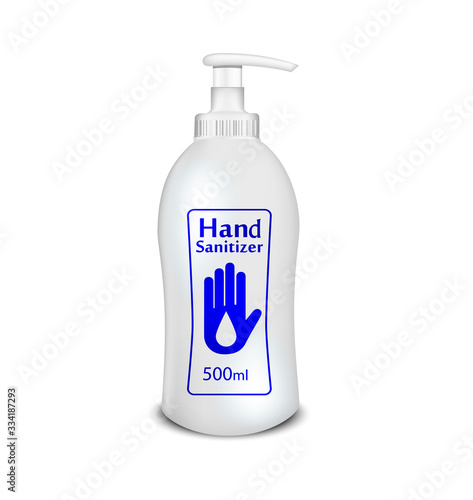 Hand sanitizer in white bottle alcohol-based hand rub. Rubbing alcohol. Soap dispenser hanging hand wash container. Protection from germs such as coronavirus Covid-19