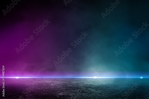 dark background  concentrate floor with glowing purple light stage. 