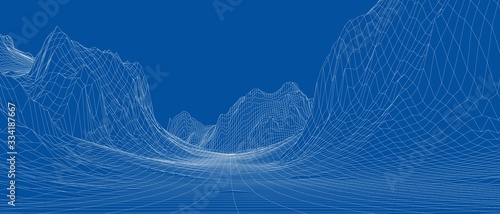 Abstract 3d wire-frame landscape. Blueprint style