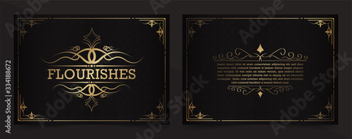 Vintage flourishes ornament swirls lines frame template vector illustration.	