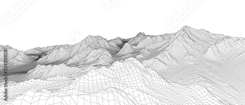 Abstract 3d wire-frame landscape. Blueprint style