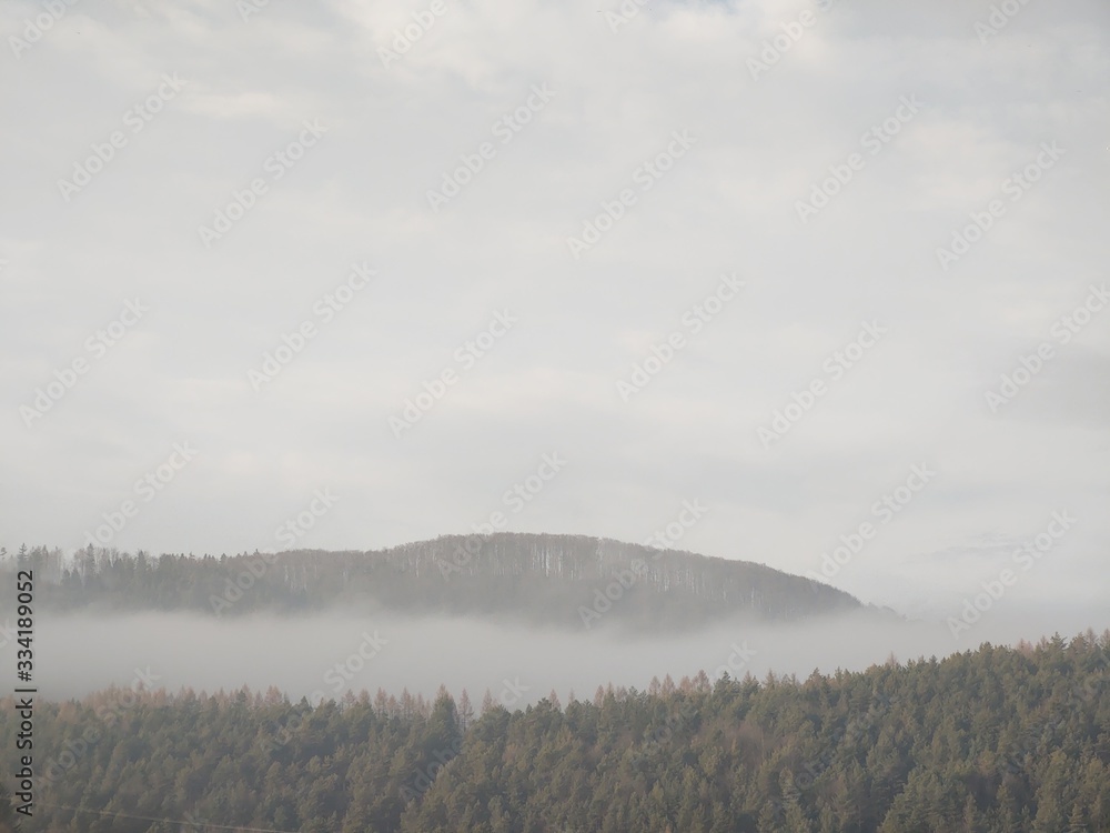 Fototapeta premium Sunrise or sunset over the hills and meadow. Slovakia 