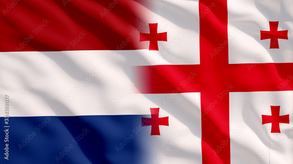 Fototapeta premium Waving Netherlands and Georgia Flags