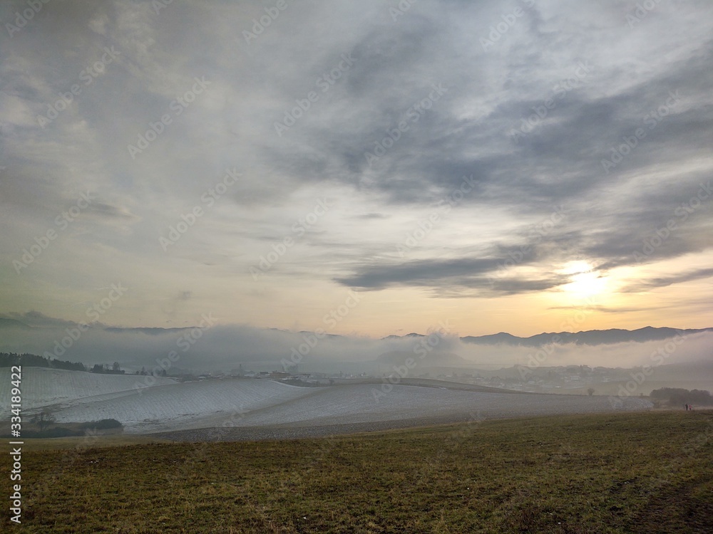 Sunrise or sunset over the hills and meadow. Slovakia Sunrise or sunset over the hills and meadow. Slovakia