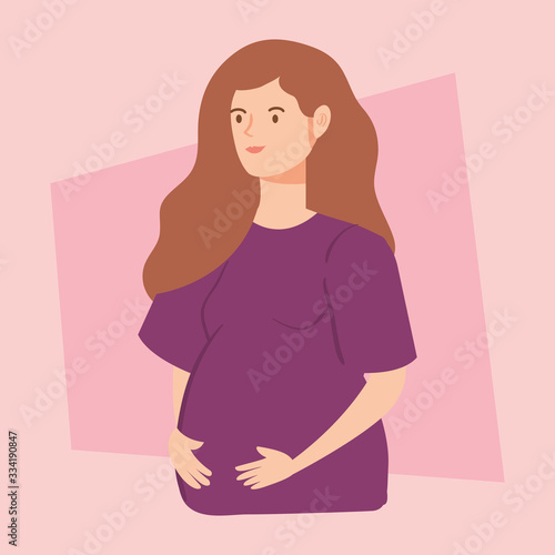 cute woman pregnant avatar character vector illustration design