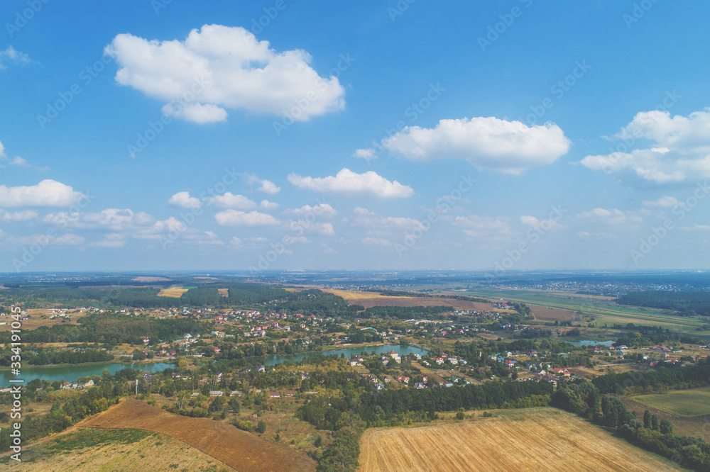 Rural landscape on a summer sunny day. Aerial view