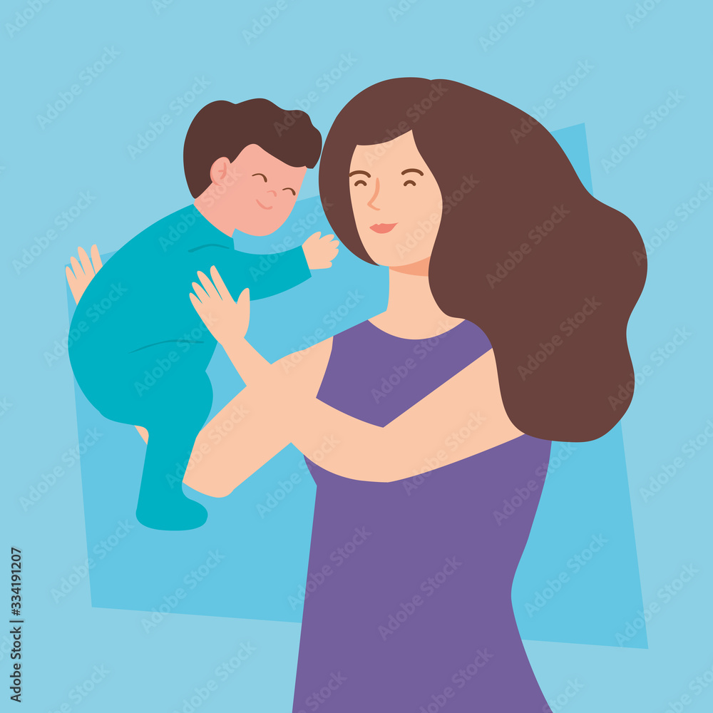 mother lifting baby boy avatar character vector illustration design mother lifting baby boy avatar character vector illustration design