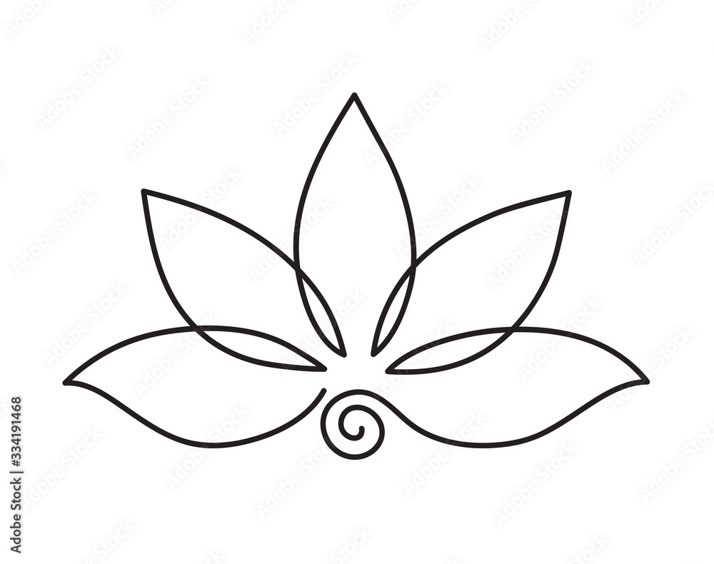 Lotus icon. Logo outline illustration of lotus flower. Black and white hand drawn line art style