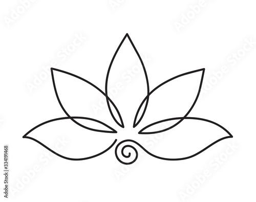 Lotus icon. Logo outline illustration of lotus flower. Black and white hand drawn line art style