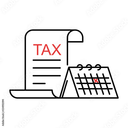 Concept of Tax payment. Outline thin line flat illustration. Isolated on white background. 