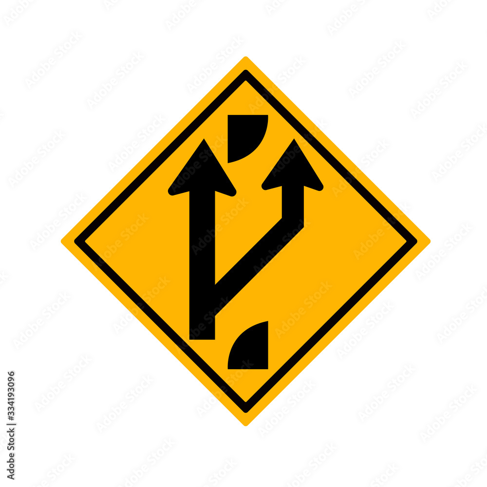 Indicating a forked road ahead Traffic Road Sign. Indicating a forked road ahead Traffic Road Sign.