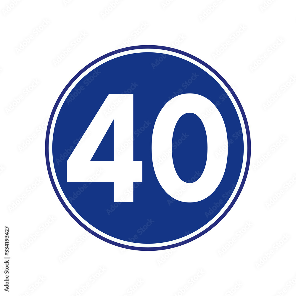 Speed Limit 40 Traffic Sign,Vector Illustration, Isolate On White Background Label. Speed Limit 40 Traffic Sign,Vector Illustration, Isolate On White Background Label.