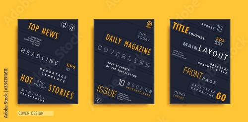 Creative black covers template. Material design with embossed effect. Trendy vector poster