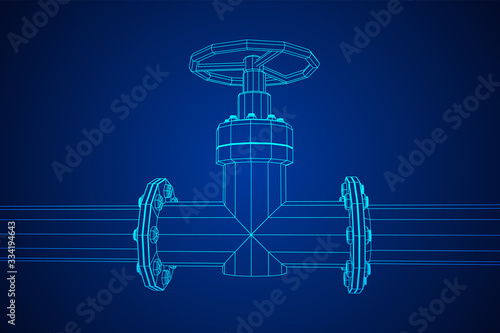 Oil pipeline with valve business concept. Finance economy polygonal petrol production. Petroleum fuel industry transportation line. Wireframe low poly mesh vector illustration.