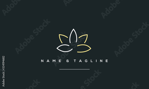 A line art icon logo of a cannabis , hemp , weed and pot symbol with a OIL drop