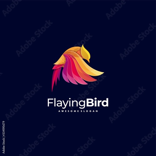 Vector Logo Illustration Flaying Bird Gradient Colorful Style.