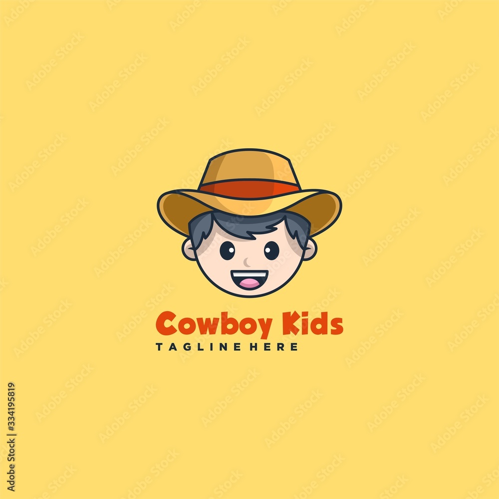 Vector Logo Illustration Cowboy Face Cute Cartoon.