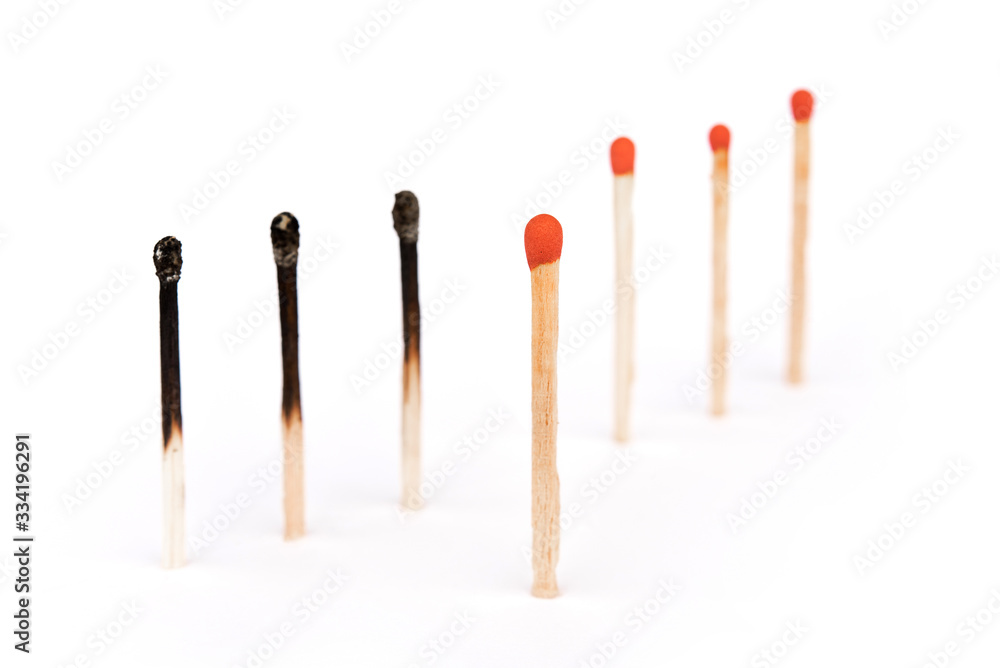 Social distancing group of match on white background disease coronavirus covid-19 quarantine concept Social distancing group of match on white background disease coronavirus covid-19 quarantine concept