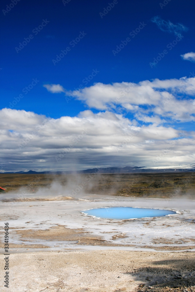 Milky blue hot pool in Hverasverdi, Iceland. Vertical view. Milky blue hot pool in Hverasverdi, Iceland. Vertical view.