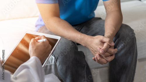 Photos Men's health disease, on prostate cancer or mental illness concept with male pat