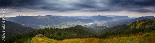 Ukrainian Carpathians panorama sunrise