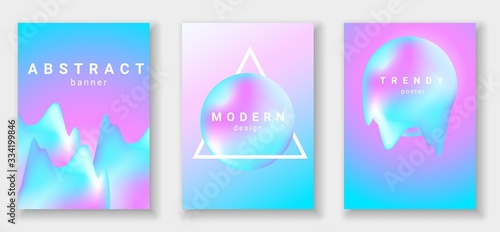 Set of vertical banners with abstract fluid shapes. Modern design with liquid vibrant background. © Olha