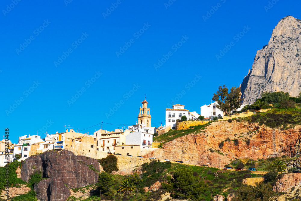 Small beautiful village Finestrat and Puig Campana Mountain in Costa Blanca, Spain Europe