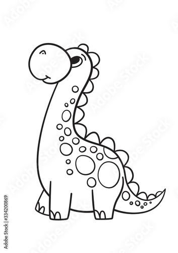 Dinosaur coloring book page for children. Cute cartoon dinosaur. Black and white illutration