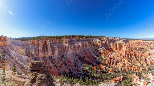 Panoramic view of amazing sandstone formations in scenic Bryce Canyon National Parkon on a sunny day. Utah, USA