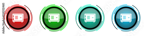 Digital safe round glossy vector icons, bank, business set of buttons for webdesign, internet and mobile phone applications in four colors options isolated on white background
