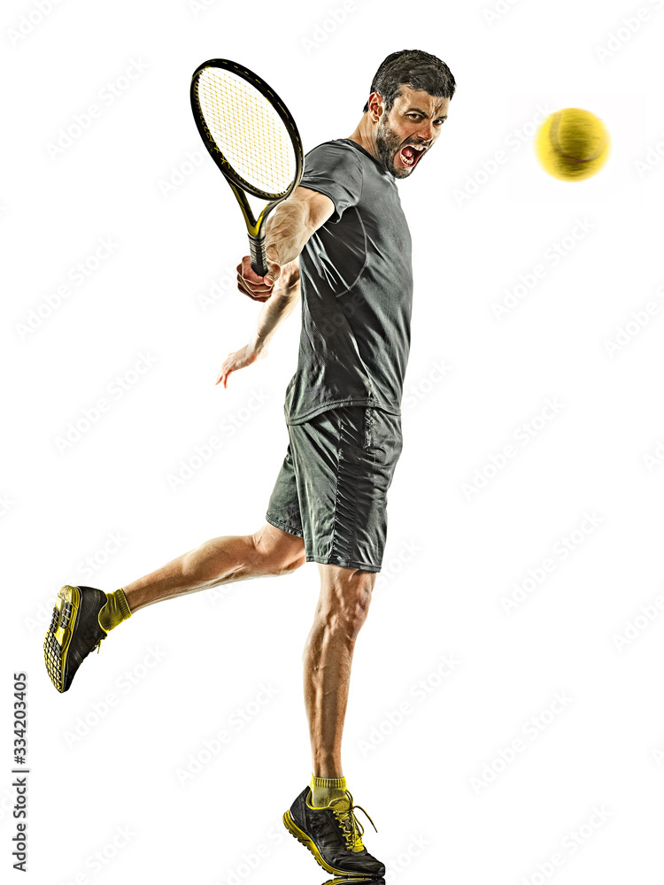 Ταπετσαρία mature tennis player man backhand silhouette full length isolated white backgrou