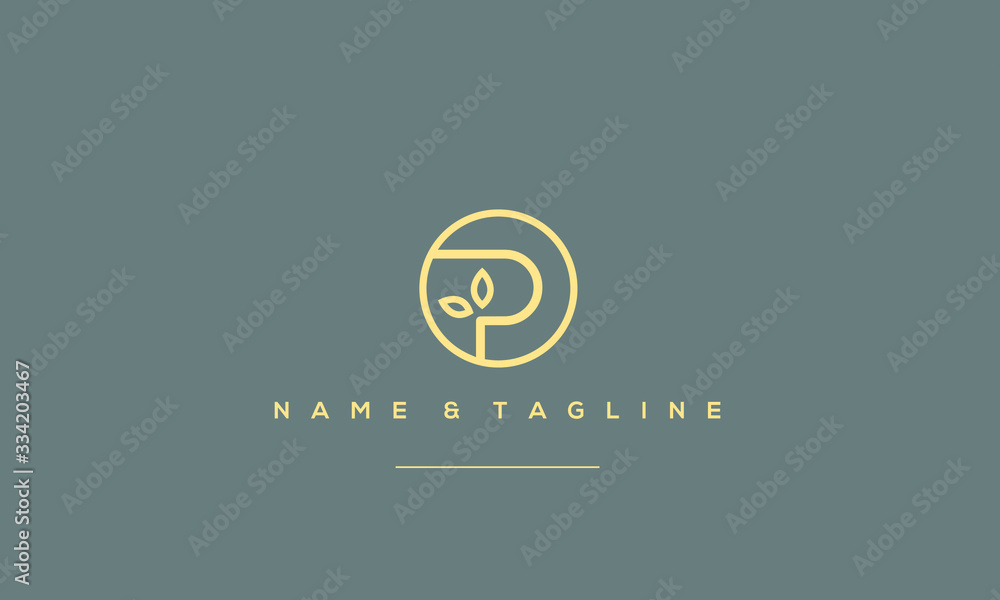 Alphabet letter icon symbol P with leaves Alphabet letter icon symbol P with leaves