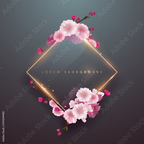 Carta da parati il sakura - Carta da parati Pink soft floral frame with gold light border