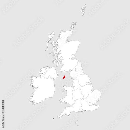 Isle of man map highlighted red on united kingdom political map. Light gray background. Perfect for Business concepts, backgrounds, backdrop, chart, label, sticker, banner and wallpapers.