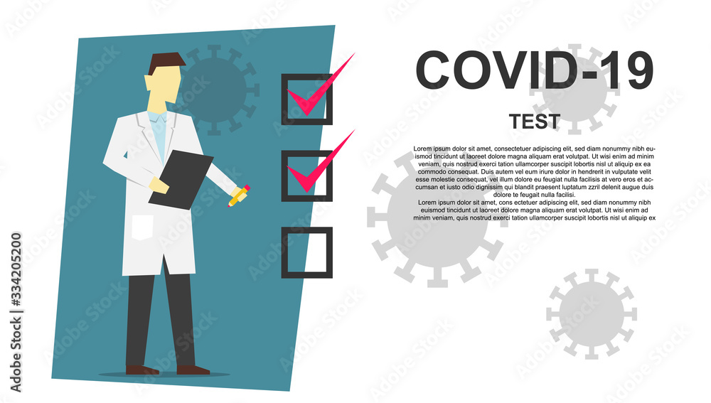Doctor holding in hands clipboard with checklist. Cvoid-19 test vector illustration. Doctor holding in hands clipboard with checklist. Cvoid-19 test vector illustration.