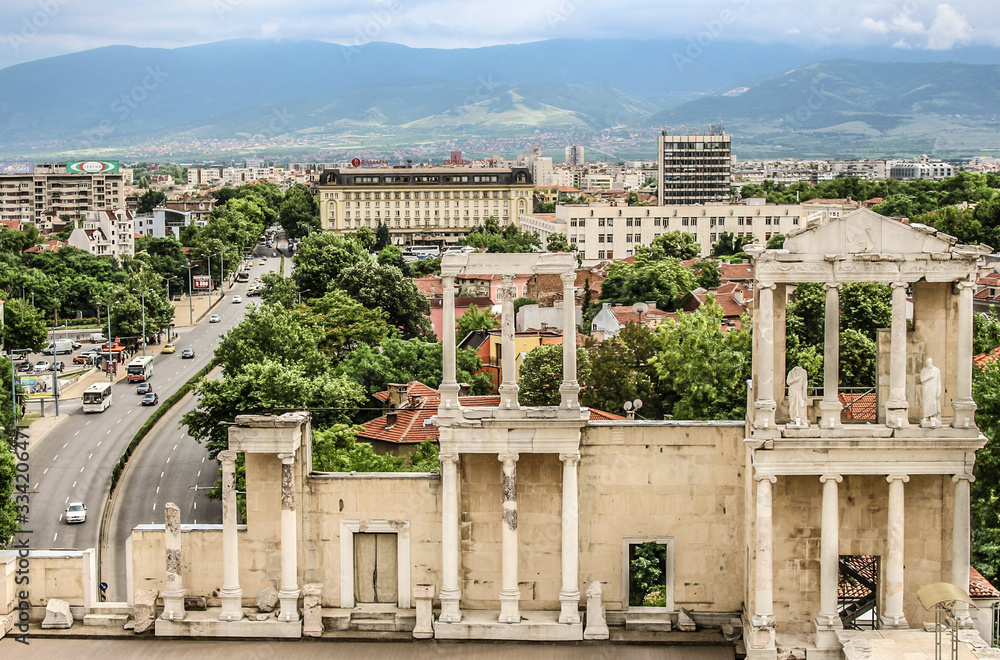 Naklejka premium Roman theatre of Philippopolis in Plovdiv, Bulgaria.Antique Theater of Plovdiv Bulgaria.Plovdiv Bulgaria,May 12 2019