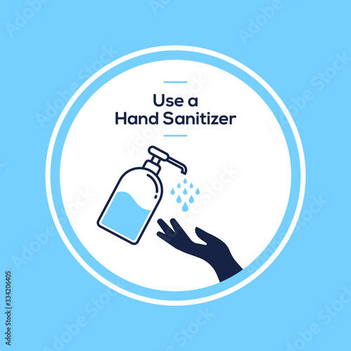 Use a hand sanitizer instruction vector illustration , washing hand with water , protection from virus clipart with blue background