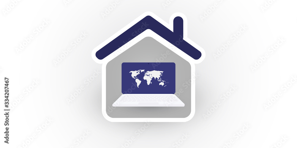 Home Office - Work at Home During the Coronavirus Pandemic - Symbol with Computer Inside a House Icon Home Office - Work at Home During the Coronavirus Pandemic - Symbol with Computer Inside a House Icon