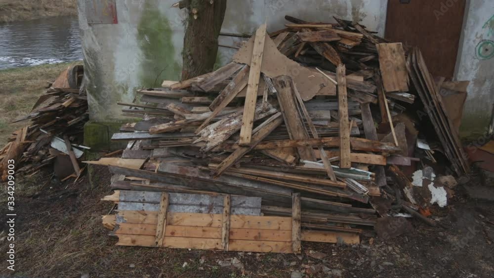 Debris at the old abandoned building near the river Debris at the old abandoned building near the river